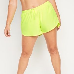 Old Navy Neon Yellow Mid-Rise Dolphin-Hem Run Shorts for Women 3-inch inseam